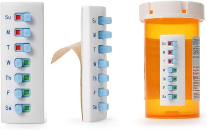 TAKE-N-SLIDE Peel and Stick Reusable for 12 + Refills, Pill/Medication/Vitamin/Pet Med Tracker & Reminder, Attach to Your Bottle, Organizer-Free, Curved‑Back (White, 5-Pack)