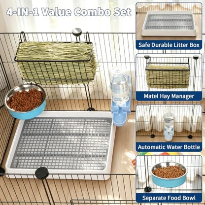FHTONGE 4 in 1 Guinea Pig Litter Box with Feeder Combo Set for Cage