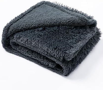 Waterproof Dog Blanket Pet Throw Blankets Fluffy Long Faux Fur Reversible Puppy Blankets 40x28in Furniture Protector Cover for Sofa Bed Couch Bed Cover Washable for Dogs Cats (Grey S)