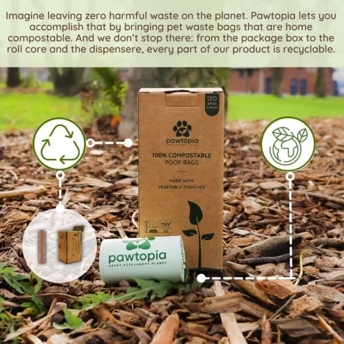 Pawtria Home Compostable Dog Poop Bags (120) with Paper Poop Bag Dispenser
