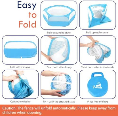 Pawaboo Small Animal Playpen with Zippered Cover,Light Blue