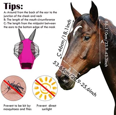Weewooday 3 Pcs Horse Fly Mask with Ears, L, Purple, Black, Pink