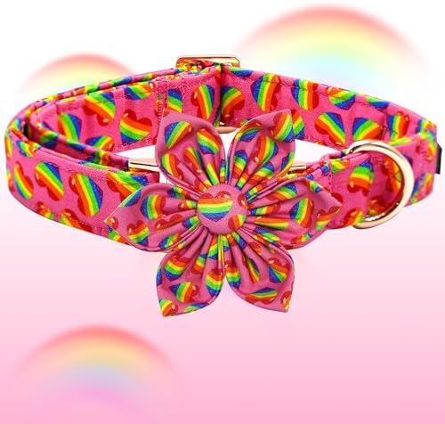 Elegant little tail LGBT Dog Collar, Rainbow Dog Collars with Flower Puppy LGBT for Pride Month Pet Flower Holiday Pet Sturdy Dog Girl Boy Adjustable Dog Collar for X-Small Dogs