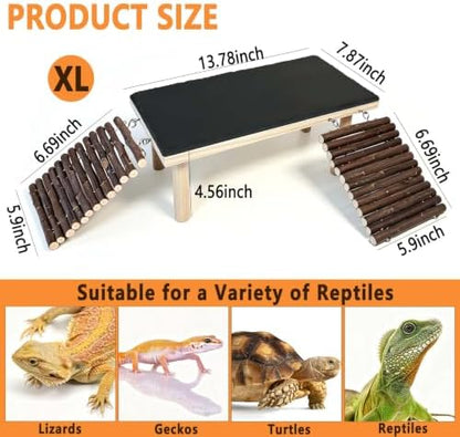 Bearded Dragon Basking Platform with Climbing Ramp,Reptile Basking Rock,XL