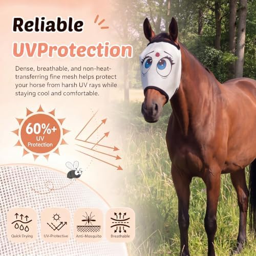 Ladybug Mesh Fly Mask for Horses Cartoon Eye Full Face Bug Protection with Breathable Mesh Soft Padding, Clear Vision, Stretch Fit, UV Protection, Comfortable Adjustable Fit for All Horses