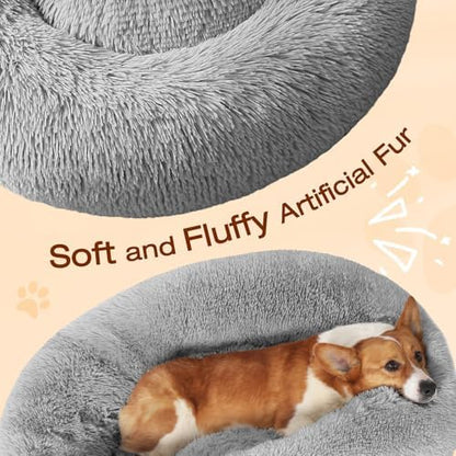 JOLLYVOGUE Dog Bed, Calming Anti-Anxiety Large Dog Bed, Fluffy Donut Cushion for Medium and Large Pets (27")