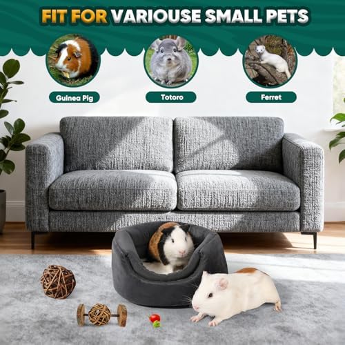 Guinea Pig Hideout - 2 in 1 Foldable Guinea Pig Bed with Pure White Soft Top, Large Entrance for 1 Adult Small Pet, Ideal Bed for Small Pets, Dark Gray