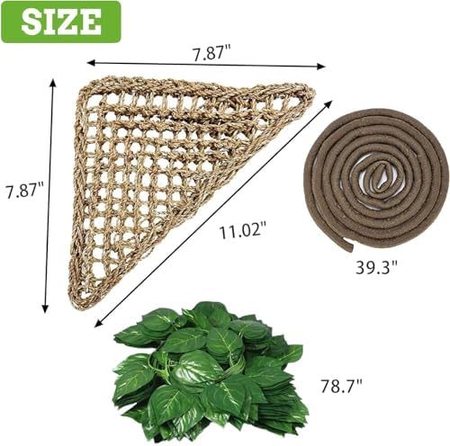 PINVNBY Bearded Dragon Hammock, Bearded Dragon Tank Accessories, Jungle Climber Vines Flexible Reptile Terrarium Leaves with Suction Cups Habitat Decor for Chameleon, Lizards, Gecko, Snakes（3 PCS）