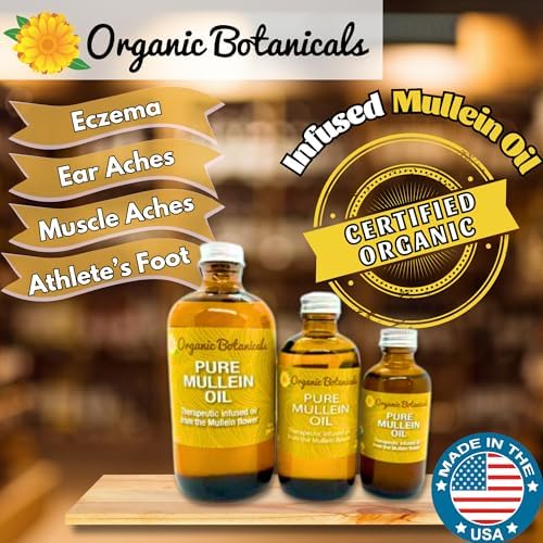 Pure Organic Mullein Oil - Organic Mullein Ear Oil Drops - Natural Ear Care Solution for Earaches, Tinnitus, and Kids - Herbal Mullein Extract Liquid for Soothing Relief (2 oz)