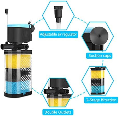 3-Stage Aquarium Filter & Replacement Sponges Set (Including 2 x Fine, 2 x Coarse & 4 x Carbonized Sponge)