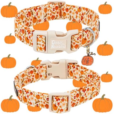 Fall Yellow Floral Pumpkin Dog Collar for Medium Dog
