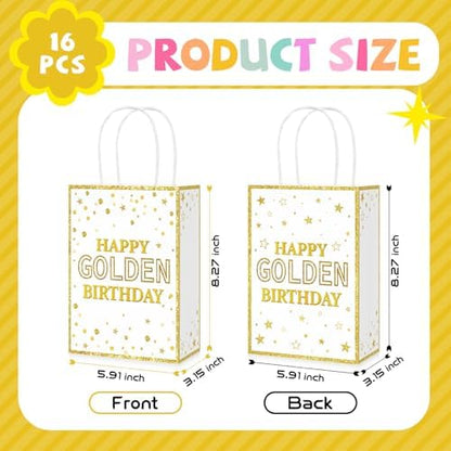 16Pcs Happy Golden Birthday Party Favor Bags White Gold Goodie Bag