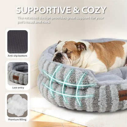 Washable Round Cat Bed Soft Corduroy Fleece Puppy Bed