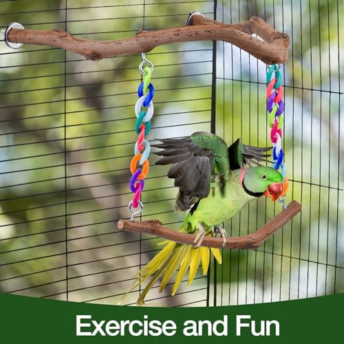 Bird Swing Toys, Standing Bird Perch with Natural Grape Wood, U Shape Hangable Birdcage Accessories, Birds Chewing Toy for Budgerigars, Parakeets, Cockatiels, Conures, Lovebirds, Finches (1Pack)