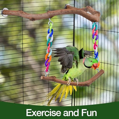 Bird Swing Toys, Standing Bird Perch with Natural Grape Wood, U Shape Hangable Birdcage Accessories, Birds Chewing Toy for Budgerigars, Parakeets, Cockatiels, Conures, Lovebirds, Finches (1Pack)