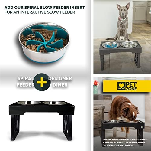 Pet Zone Designer Diner Elevated Dog Bowl Stand, 3 Adjustable Height Levels