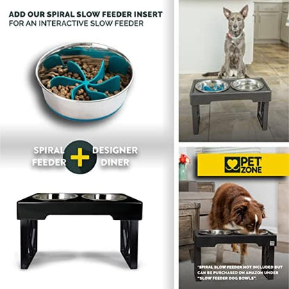 Pet Zone Designer Diner Elevated Dog Bowl Stand, 3 Adjustable Height Levels