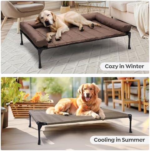 Veehoo Outdoor Elevated Dog Bed with Waterproof Bolster Cushion, Cooling