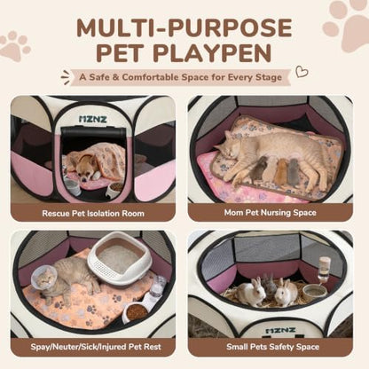 Dog Cat Small Animal Puppy Playpen Crate with 3 Blankets, Small, Pink