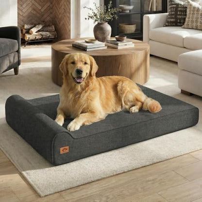 Sytopia 7" Thick Orthopedic Dog Beds for Extra Large Dogs (50" x 34" x 7"), Chew Proof Fabric Cover, 35D Memory Foam Dog Beds with Durable Waterproof Liner & Removable Washable Cover, Black