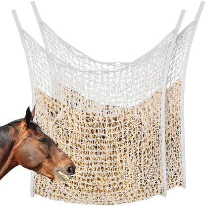 Fabbay 2 Pcs Slow Feed Hay Net for Horses, 35 x 47 Inch Hay Bag, White