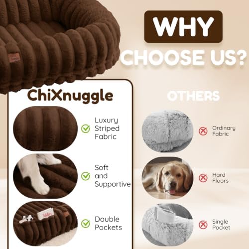 ChiXnuggle Orthopedic Human Dog Bed,Striped Faux Fur Washable Cover,Blanket