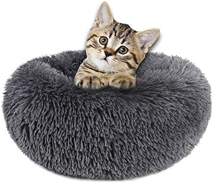 otoez Kitten Puppy Bed Extra Small XS Round Dog Cat Beds Anti Anxiety Plush Pet Calming Donut Bed with Non-Slip Waterproof Bottom, Washable (15.7", Dark Grey)