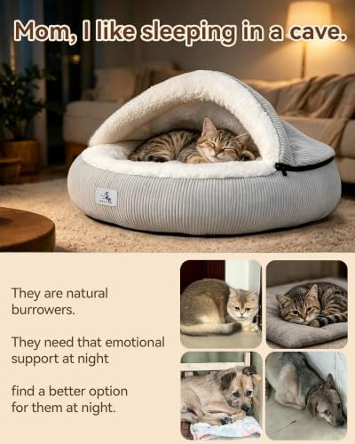Calming Cozy Dog Cave Cover Bed, Burrow Small Doggy Anti Anxiety