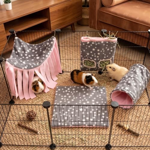 Guinea Pig Hideout, 4 Pack Tunnel & Mat & Corner Hide & Hay Bag