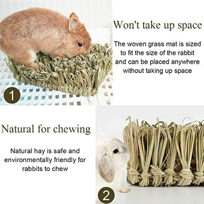 Hamiledyi Rabbit Grass Bed Bunny Natural Woven Foraging Mat Guinea Pig Hay Mat Enrichment Toy Scratch Pad for Chinchilla Squirrel Hedgehog(10.6x7.5x3.5inches)