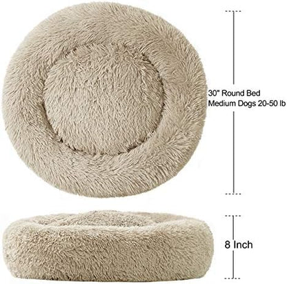 Washable Dog Round Bed - Large Donut Dog Bed, Comfy Calming Cuddler