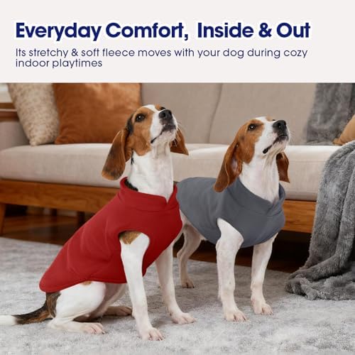 FUAMEY Dog Fleece Vest for Small Dogs,Warm Stretchy Dog Sweatshirts Pullover with Leash Hole Dogs Sweater Soft Pet Turtleneck Cozy Pet Vest Lightweight Sleeveless Red XS