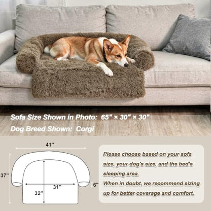 Calming Dog Bed Fluffy Plush Dog Mat for Furniture Protector with Removable Washable Cover for Large Medium Small Dogs and Cats (Medium(41x37x6), Camel)