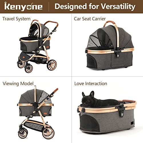 Kenyone Pet Stroller 3 in 1 for Medium Small Size Dogs Luxury Large Cat Stroller Detachable Carrier for Puppy, Kitty, Doggie (C510L Dark Gray)