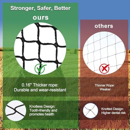 6x6 ft Square Bale Hay Net for Horses, 1.7 inch Hole Knotless
