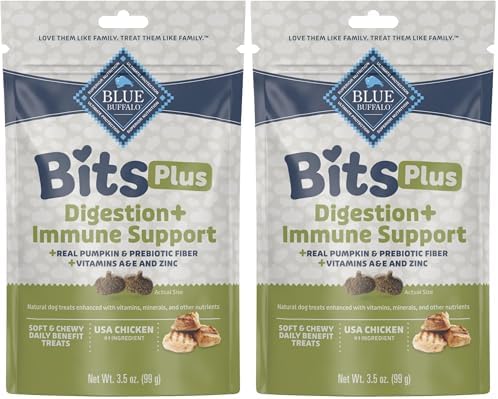 Blue Buffalo Blue Bits Plus Digestion and Immune Support Dog Treats, Chicken, 3.5-oz. Bag (Pack of 2)