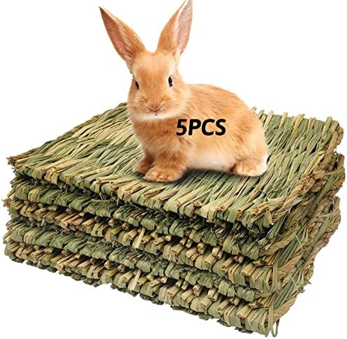 Hamiledyi Grass Mat Woven Bed Mat for Small Animal 5Pcs Bunny Bedding