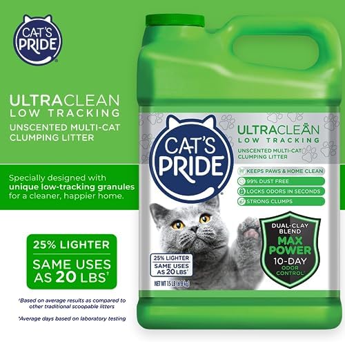 Cat's Pride Max Power: UltraClean Low Tracking Multi-Cat Clumping Litter - Keeps Paws & Home Clean - Up to 10 Days of Powerful Odor Control - 99% Dust Free - Unscented,15 Pounds,(Pack of 2)