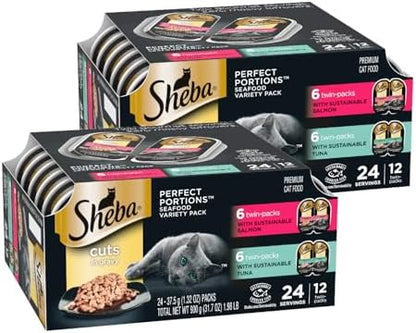 Sheba Perfect Portions Cuts Wet Cat Food, Salmon & Tuna, 2.6 oz, 12 ct, 2pk