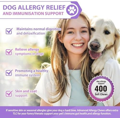 Dog Allergy Chews, Itchy Skin & Hot Spot Relief with Probiotics,Salmon Flavor