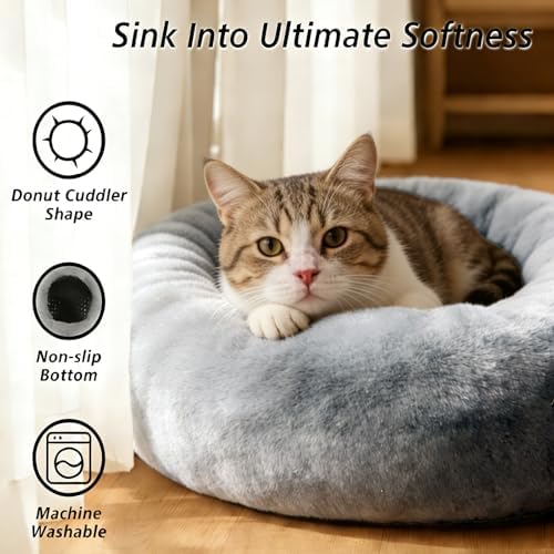 Soft Cat Bed, Cat Beds for Indoor Cats, Calming Nest, Self Warming Cave, Plush Cozy Pod for Indoor Kitten or Small Dogs, Kitty Bed with Non-Slip Bottom