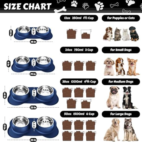 AsFrost Dog Food Bowls Stainless Steel Dog Bowls, Food Water Bowl Set with No Spill Non-Skid Silicone Mat, Dog Dish Double Pet Feeder Bowls for Small Medium Sized Large Dogs Cats Puppy, Blue