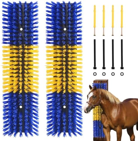 Livestock Scratch Brush for Cattle, Horses, Goats, Cow, Durable Scratching Brush, Massage Grooming Tool for Healthy Coat, Relieves Itching, Easy Install on Fence Posts(2pcs, Yellow)