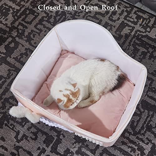 Jiupety Rabbit Cat House for Indoor Cats, Cute Covered Cat Bed with Spacious Interior, Pet Cave Bed Up to 3-15 Lbs Kitten, Pink