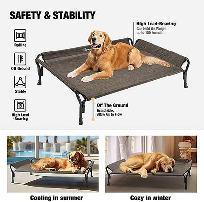 Veehoo Cooling Elevated Dog Bed, Raised Dog Cot with Guardrail & Headrest