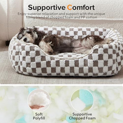 JOEJOY Dog Bed for Large Medium Small Dogs - Rectangle Orthopedic Dog Sofa Bed, Cute Modern Puppy Bed with Jacquard Shaggy Plush & Anti Slip Bottom, 30x24x9inches, Cofffee