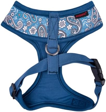 Puppia Cynthia Dog Harness A (Over-The-Head) Fashionable Paisley Pattern Spring Summer Harness for Small and Medium Dogs, Blue, Medium