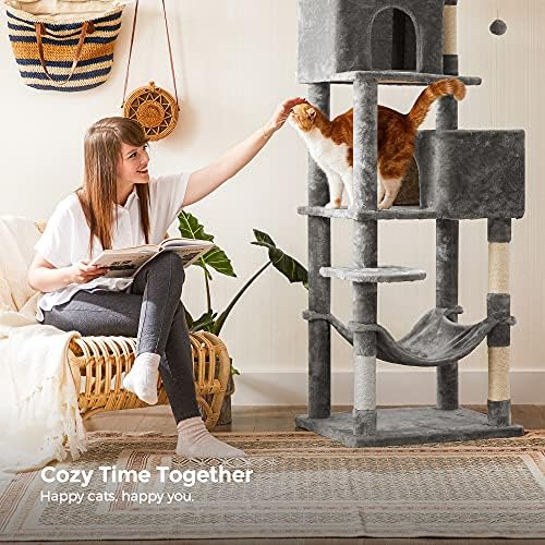 Feandrea Cat Tree, 73.2-Inch Cat Tower, Multi-Level Condo, Light Gray
