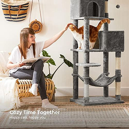 Feandrea Cat Tree, 73.2-Inch Cat Tower, Multi-Level Condo, Light Gray