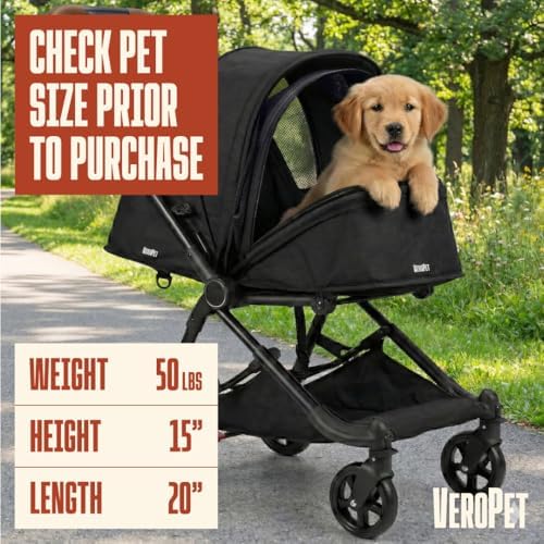 Pet Stroller for Small & Medium Dogs & Cats Lightweight Foldable Travel Stroller with Smooth 4-Wheel Ride, Breathable Mesh, Storage Basket & Aluminum Frame Comfortable & Easy to Maneuver